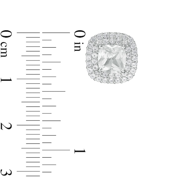 6.0mm Cushion-Cut Lab-Created White Sapphire Double Frame Stud Earrings in Sterling Silver