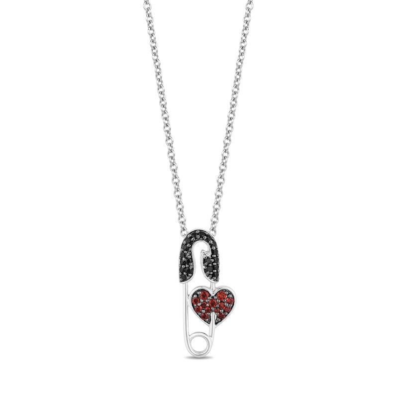 Main Image 1 of Enchanted Disney Villains Cruella De Vil Garnet and 1/8 CT. T.W. Diamond Safety Pin Pendant in Sterling Silver - 19"
