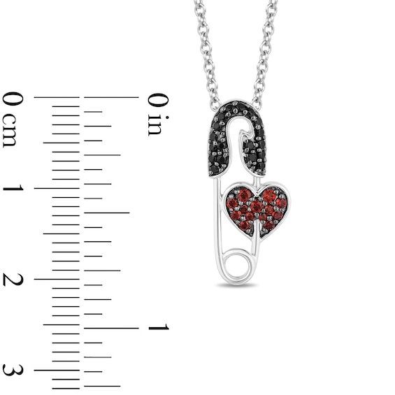 Enchanted Disney Villains Cruella De Vil Garnet and 1/8 CT. T.w. Diamond Safety Pin Pendant in Sterling Silver - 19"