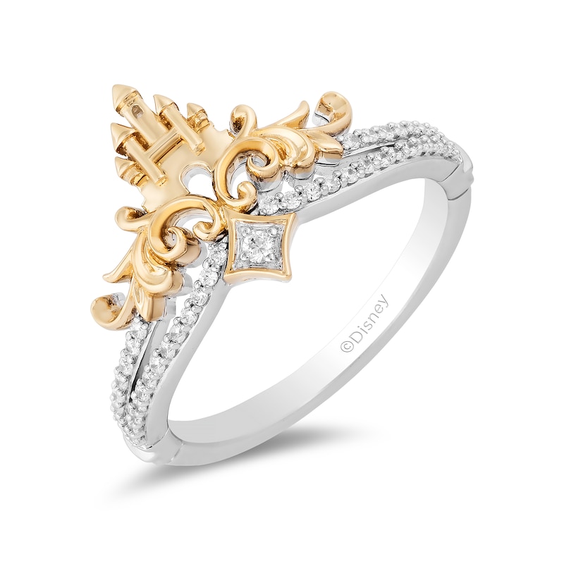 Main Image 1 of Enchanted Disney Majestic Princess 1/6 CT. T.W. Diamond Castle Ring in Sterling Silver and 10K Gold - Size 7