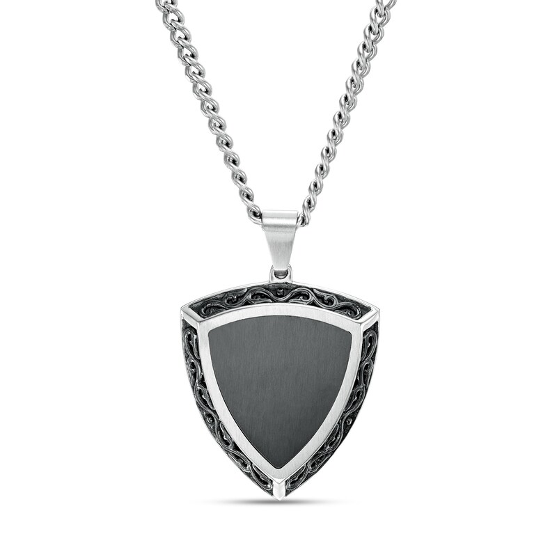 Main Image 1 of Men's Filigree Border Shield Pendant in Stainless Steel and Black Ion-Plate - 24"