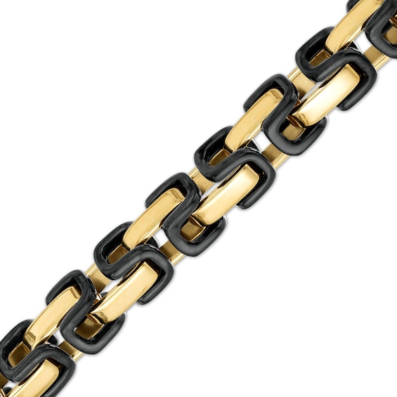 8.0mm Byzantine Chain Bracelet in Solid Stainless Steel with Black and Yellow Ion-Plate - 9"