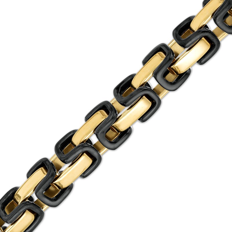 Main Image 1 of 8.0mm Byzantine Chain Bracelet in Solid Stainless Steel  with Black and Yellow Ion-Plate - 9"