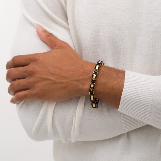 8.0mm Byzantine Chain Bracelet in Solid Stainless Steel with Black and Yellow Ion-Plate - 9"