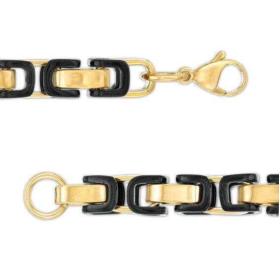 8.0mm Byzantine Chain Bracelet in Solid Stainless Steel with Black and Yellow Ion-Plate - 9"
