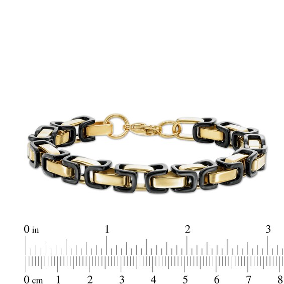 8.0mm Byzantine Chain Bracelet in Solid Stainless Steel with Black and Yellow Ion-Plate - 9"