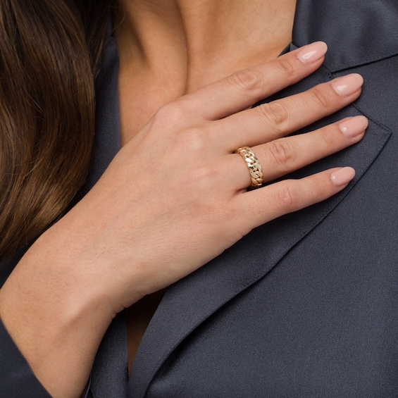 7.0mm Curb Chain Link Ring in 10K Gold - Size 7