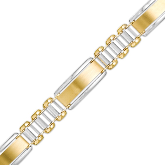 10.0mm Multi-Finish Link Chain Bracelet in Solid 10K Two-Tone Gold - 8.5"