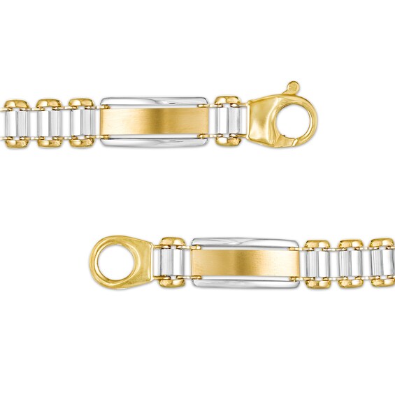 10.0mm Multi-Finish Link Chain Bracelet in Solid 10K Two-Tone Gold - 8.5"