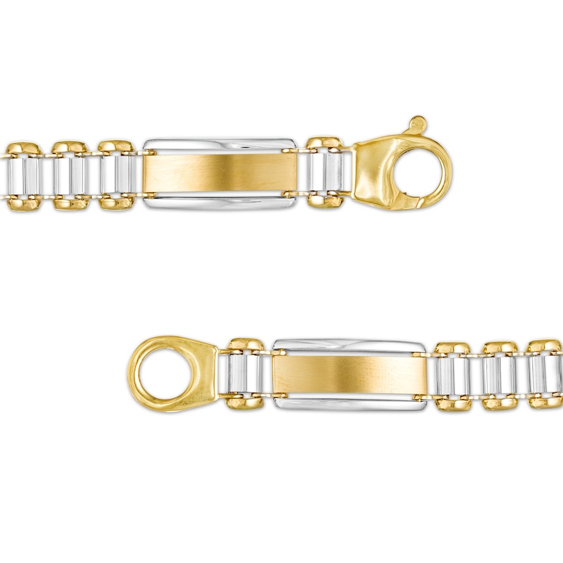 Main Image 2 of 10.0mm Multi-Finish Link Chain Bracelet in Solid 10K Two-Tone Gold - 8.5"