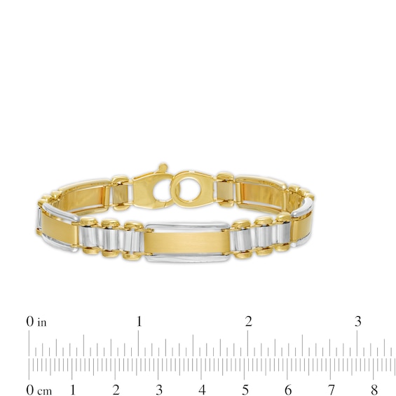 10.0mm Multi-Finish Link Chain Bracelet in Solid 10K Two-Tone Gold - 8.5"