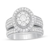 Thumbnail Image 1 of 1-1/3 CT. T.W. Composite Oval Diamond Frame Vintage-Style Multi-Row Bridal Set in 10K White Gold