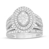 Thumbnail Image 1 of 1-1/4 CT. T.W. Composite Oval Diamond Double Frame Vintage-Style Multi-Row Bridal Set in 10K White Gold