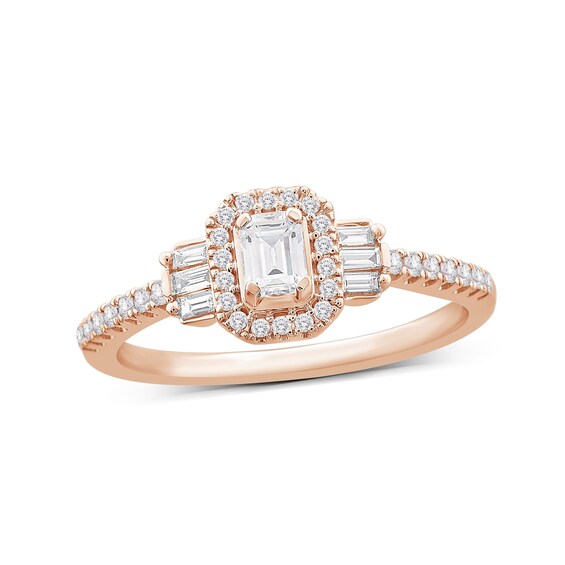 1/2 CT. T.W. Emerald-Cut Diamond Frame with Collar Engagement Ring in 14K Rose Gold 1/2 CT. T.W. Emerald-Cut Diamond Frame with Collar Engagement Ring in 14K Rose Gold