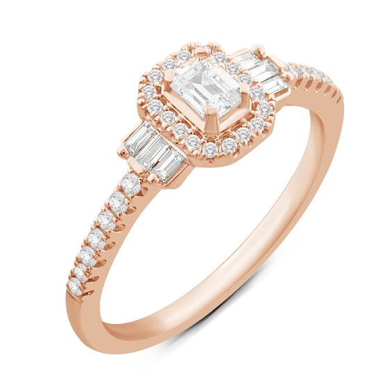 1/2 CT. T.W. Emerald-Cut Diamond Frame with Collar Engagement Ring in 14K Rose Gold 1/2 CT. T.W. Emerald-Cut Diamond Frame with Collar Engagement Ring in 14K Rose Gold