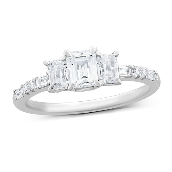 1 CT. T.w. Emerald-Cut Diamond Three Stone Engagement Ring in 14K White Gold