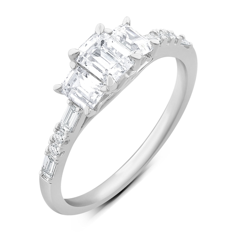 1 CT. T.W. Emerald-Cut Diamond Three Stone Engagement Ring in 14K White Gold