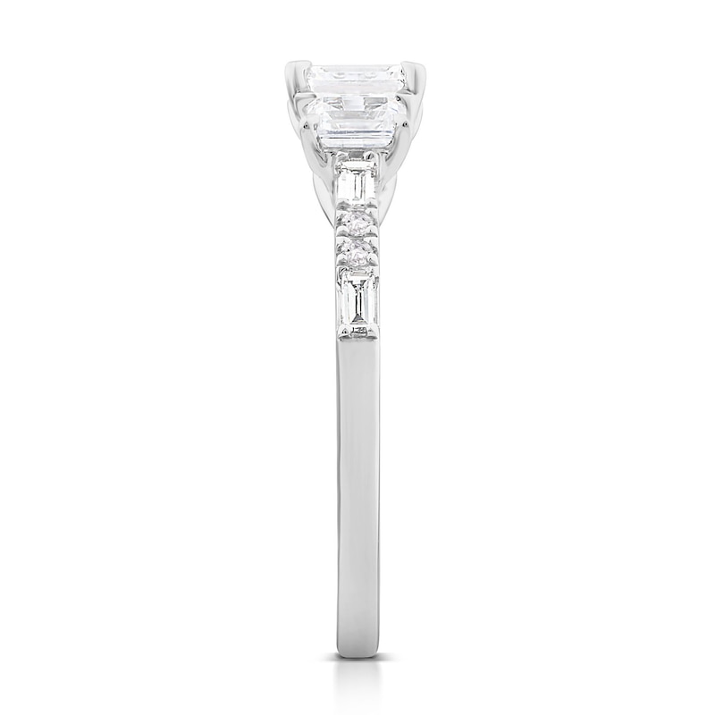 Main Image 3 of 1 CT. T.W. Emerald-Cut Diamond Three Stone Engagement Ring in 14K White Gold
