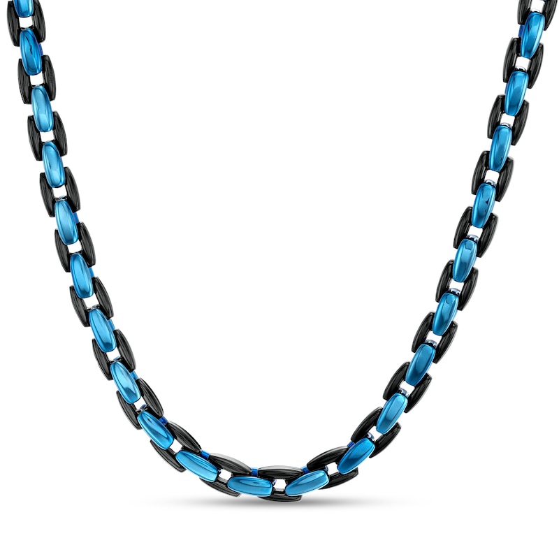 Main Image 1 of Men's 6.0mm Link Chain Necklace in Solid Stainless Steel  with Black and Blue Ion-Plate - 24"