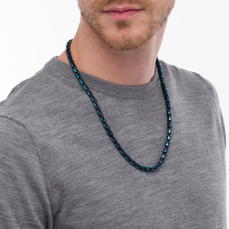 Main Image 2 of Men's 6.0mm Link Chain Necklace in Solid Stainless Steel  with Black and Blue Ion-Plate - 24"