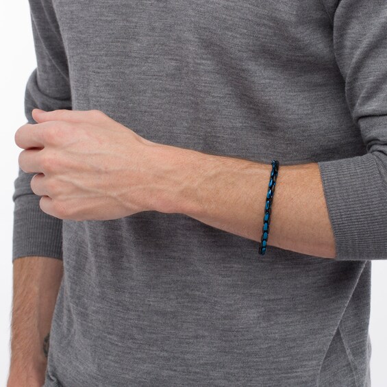 6.0mm Link Chain Bracelet in Solid Stainless Steel with Black and Blue Ion-Plate - 9"