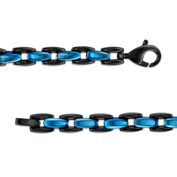 6.0mm Link Chain Bracelet in Solid Stainless Steel with Black and Blue Ion-Plate - 9"