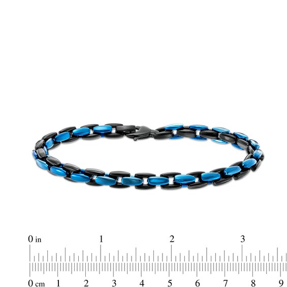6.0mm Link Chain Bracelet in Solid Stainless Steel with Black and Blue Ion-Plate - 9"