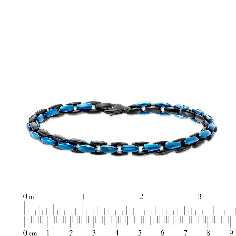 Main Image 4 of 6.0mm Link Chain Bracelet in Solid Stainless Steel  with Black and Blue Ion-Plate - 9"