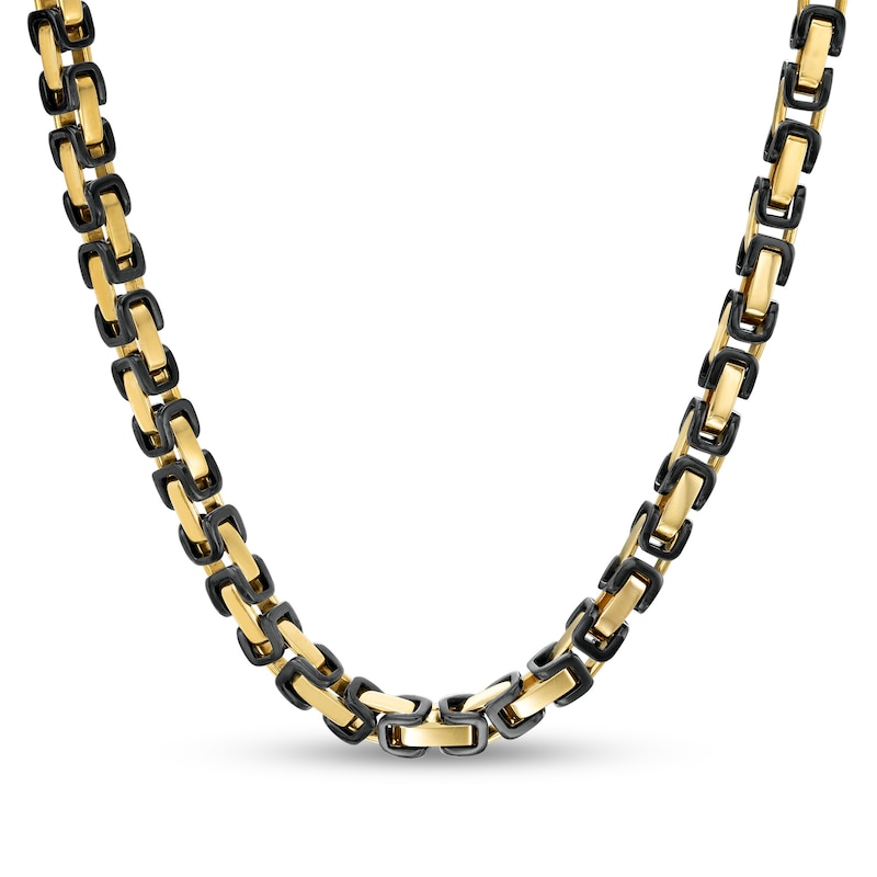 Main Image 1 of Men's 5.0mm Byzantine Chain Necklace in Solid Stainless Steel  with Black and Yellow Ion-Plate - 24"