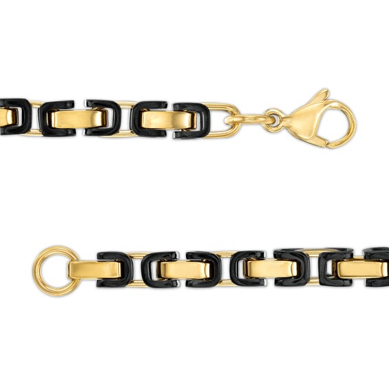 Men's 5.0mm Byzantine Chain Necklace in Solid Stainless Steel with Black and Yellow Ion-Plate - 24"