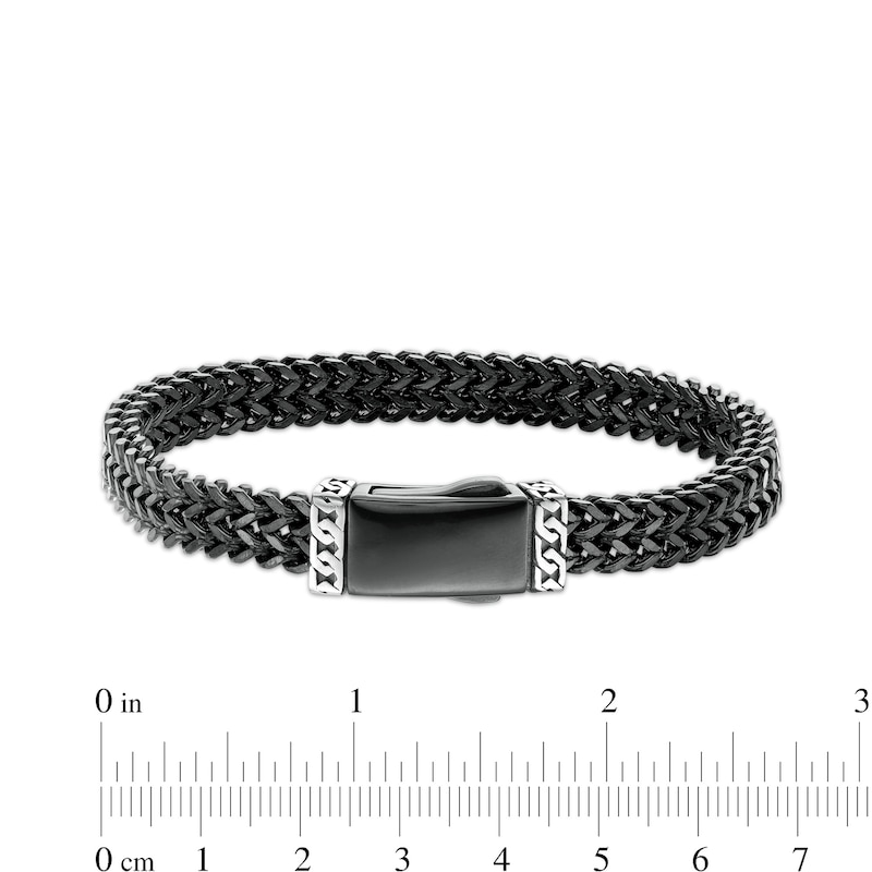Men's Black Leather Bracelet Stainless Steel 8.5