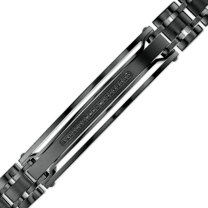 Men's 1/10 CT. T.W. Black Enhanced Diamond Triple Row ID Bracelet in Stainless Steel with Black Ion-Plate - 8.5"