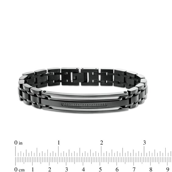 1/10 CT. T.w. Black Enhanced Diamond Triple Row ID Bracelet in Stainless Steel with Black Ion-Plate - 8.5"