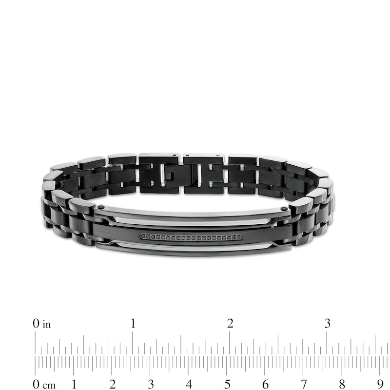 Men's 1/10 CT. T.W. Black Enhanced Diamond Triple Row ID Bracelet in Stainless Steel with Black Ion-Plate - 8.5"
