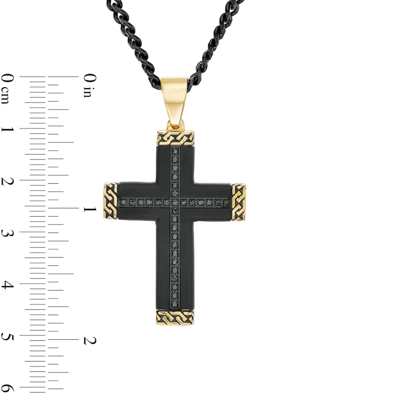 Men's 1/4 CT. T.W. Black Enhanced Diamond and Chain Link-Ends Cross Pendant in Stainless Steel and Two-Tone IP - 24"