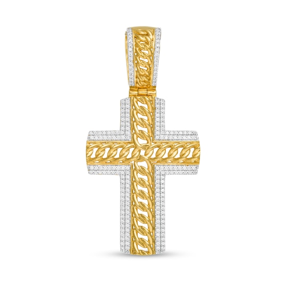 Men's 1/2 CT. T.w. Diamond Double Border Chain Link Cross Necklace Charm in 10K Gold