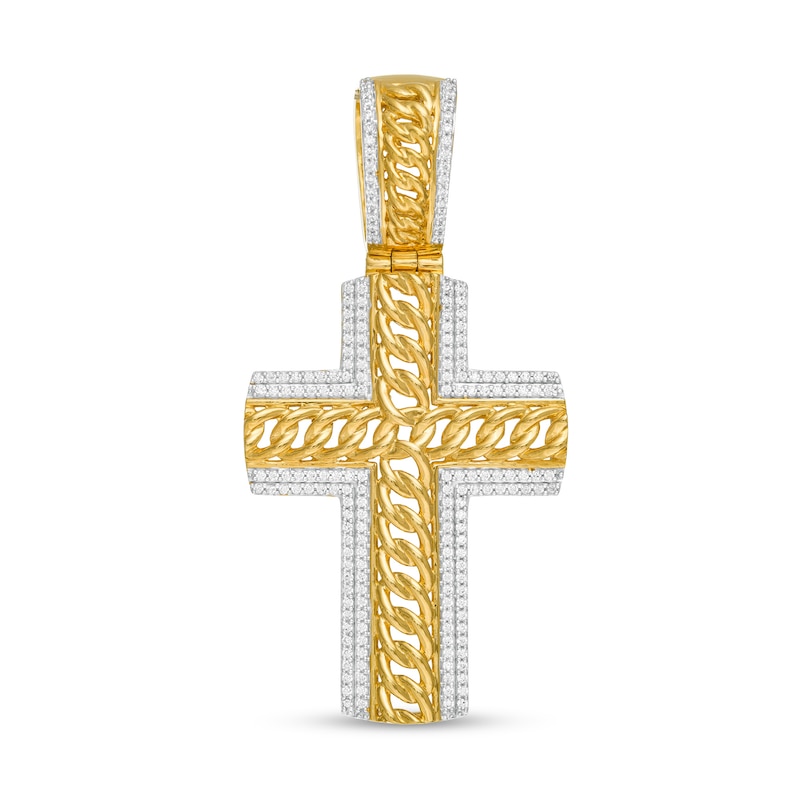 Main Image 1 of 1/2 CT. T.W. Diamond Double Border Chain Link Cross Necklace Charm in 10K Gold