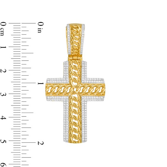 1/2 CT. T.w. Diamond Double Border Chain Link Cross Necklace Charm in 10K Gold