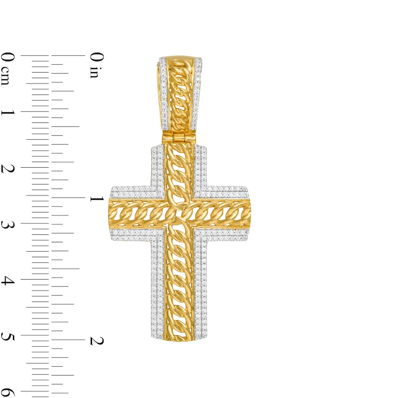 Main Image 2 of 1/2 CT. T.W. Diamond Double Border Chain Link Cross Necklace Charm in 10K Gold