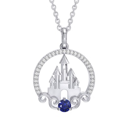 Enchanted Disney Gemstone and 1/10 CT. T.W. Diamond Circle Frame Majestic Castle Pendant in Sterling Silver (1 Stone)