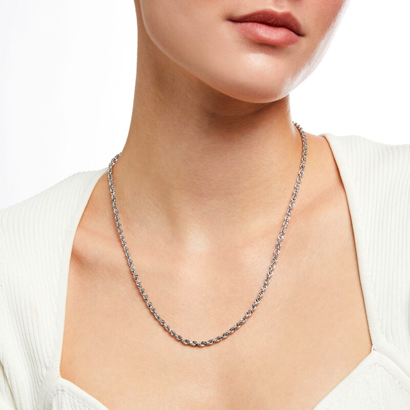 3.15mm Hollow Evergreen Rope Chain Necklace in 10K White Gold - 20"