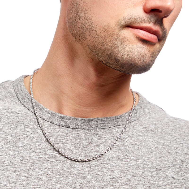 3.15mm Hollow Evergreen Rope Chain Necklace in 10K White Gold - 20"