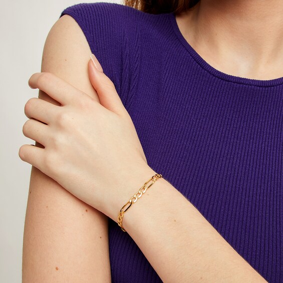 5.3mm Figaro Chain Bracelet in Hollow 10K Gold - 7.5"