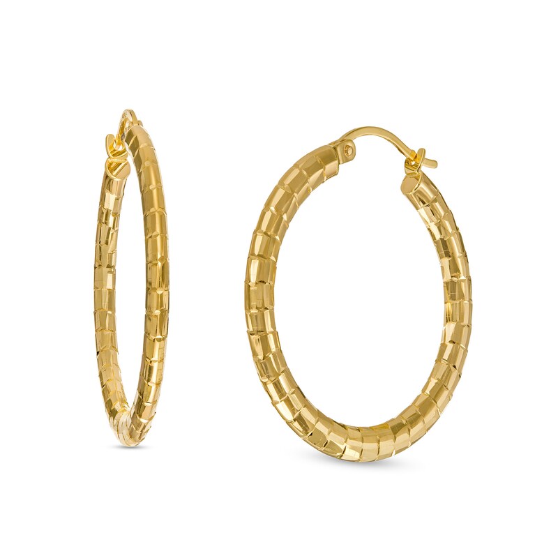 Main Image 1 of 30.0mm Diamond-Cut Tube Hoop Earrings in 10K Gold