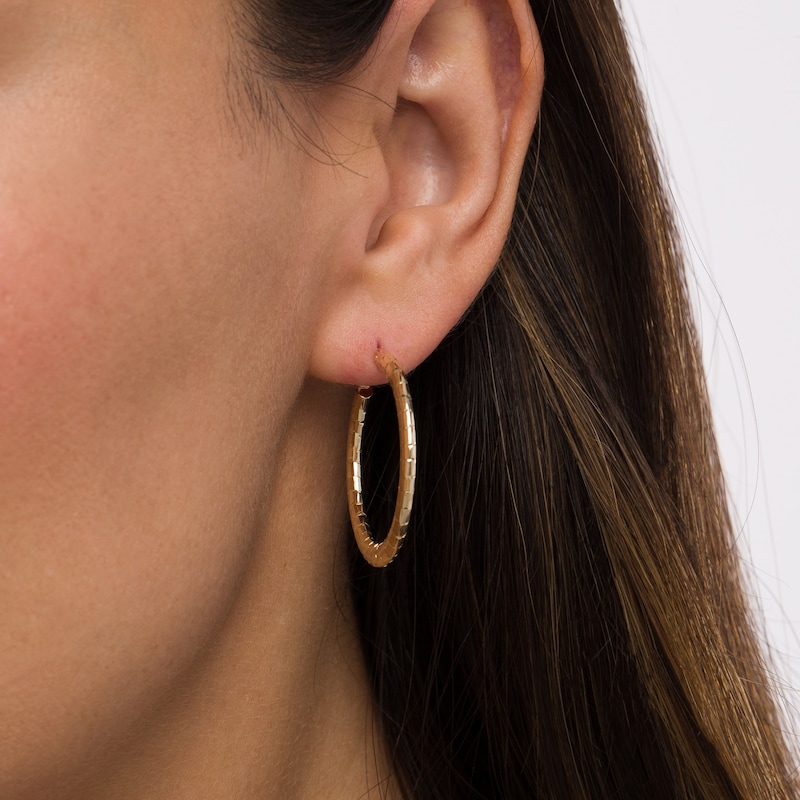 Main Image 2 of 30.0mm Diamond-Cut Tube Hoop Earrings in 10K Gold