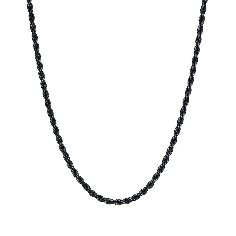 Zales Men's 3.5mm Rope Chain Necklace in Solid Stainless Steel with Black Ion-Plate - 24