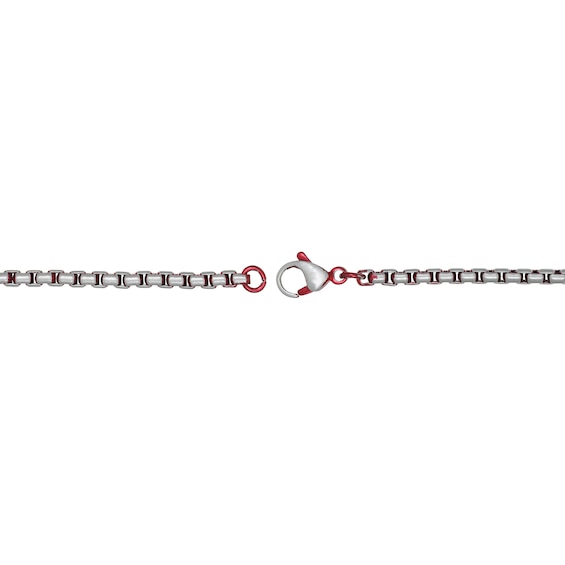 Men's 3.5mm Box Chain Necklace in Solid Stainless Steel and Red Acrylic - 24"