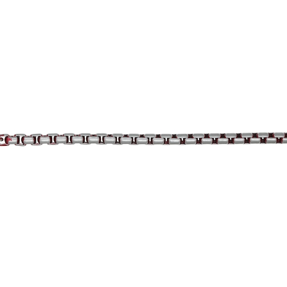Men's 3.5mm Box Chain Necklace in Solid Stainless Steel and Red Acrylic - 24"