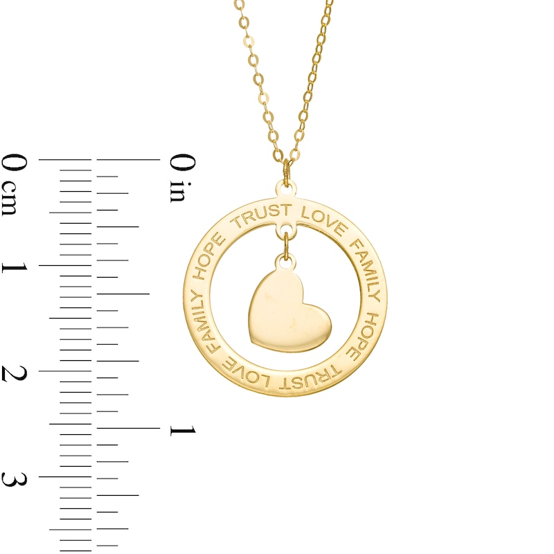 Main Image 3 of "HOPE", "TRUST", "LOVE" and "FAIMLY" Circle with Tilted Heart Dangle Pendant in 10K Gold