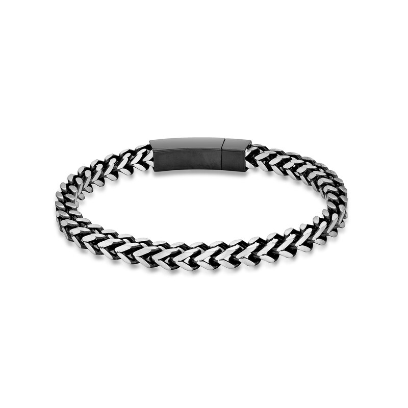Main Image 1 of Men's 6.0mm Multi-Finish Foxtail Chain Bracelet in Solid Stainless Steel  and Black Ion-Plate - 9"